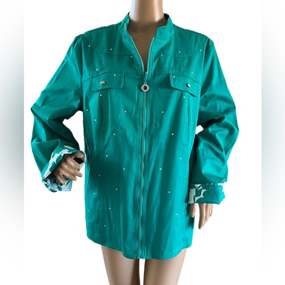 Quacker Factory Print to Solid Reversible Woven Jacket - Picture 1 of 7